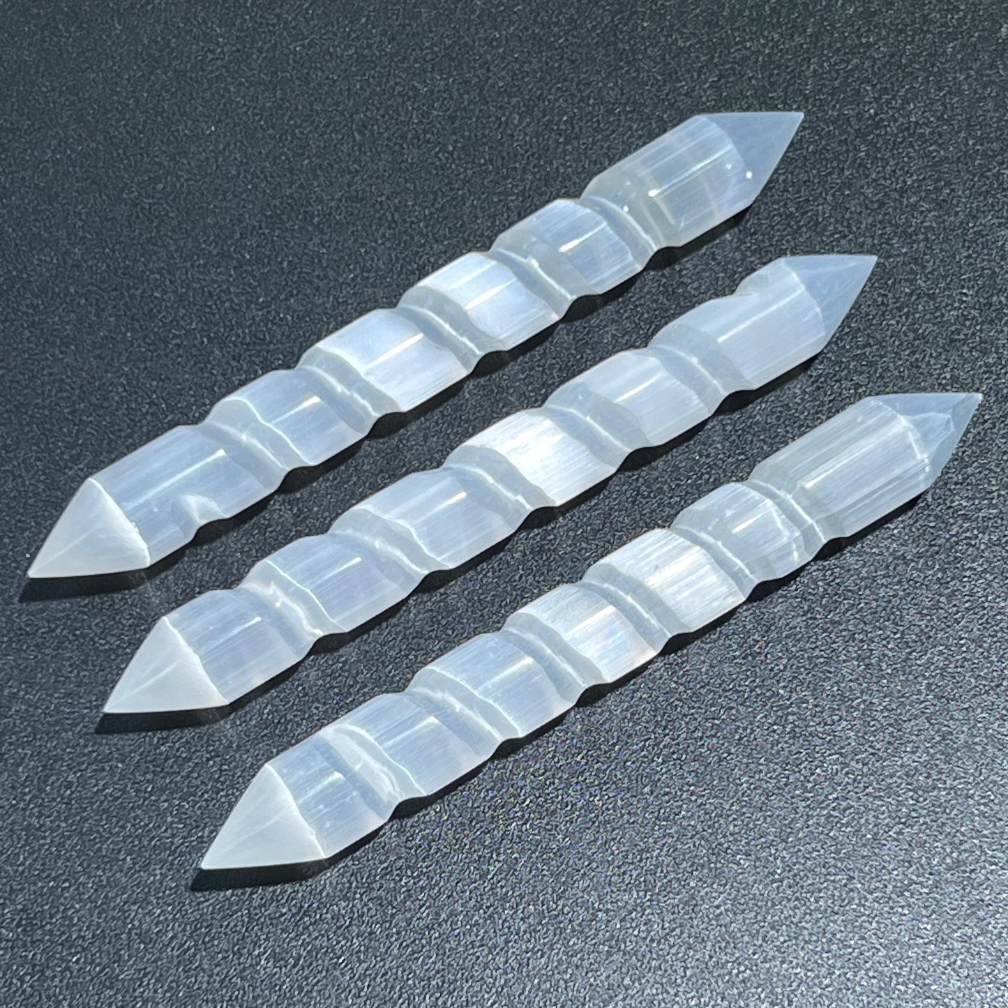 Selenite Crystal Spiral Wand Double Terminated Point Carving