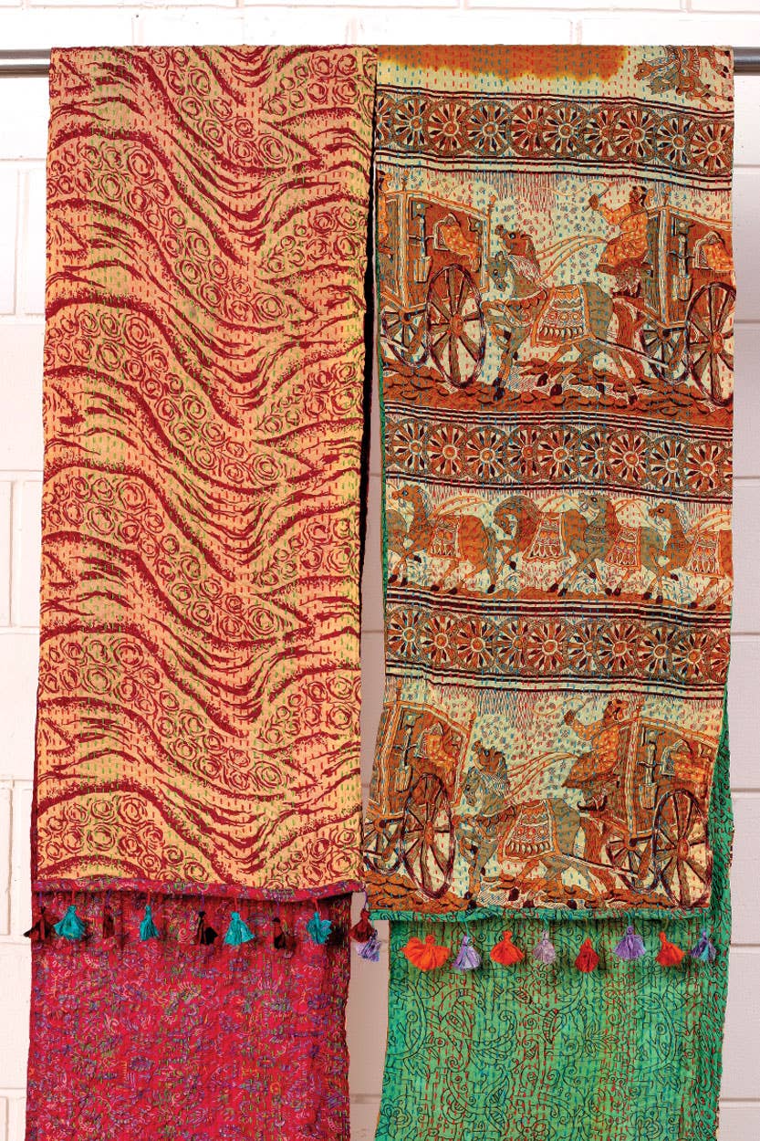 Silk Kantha Sari Tassel Scarves