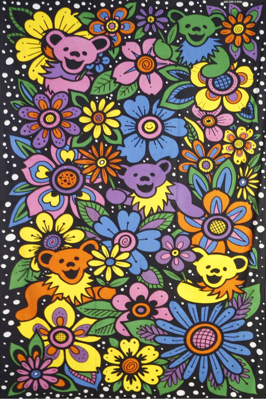 3D Grateful Dead Flower Bears Tapestry: 60x90 inches