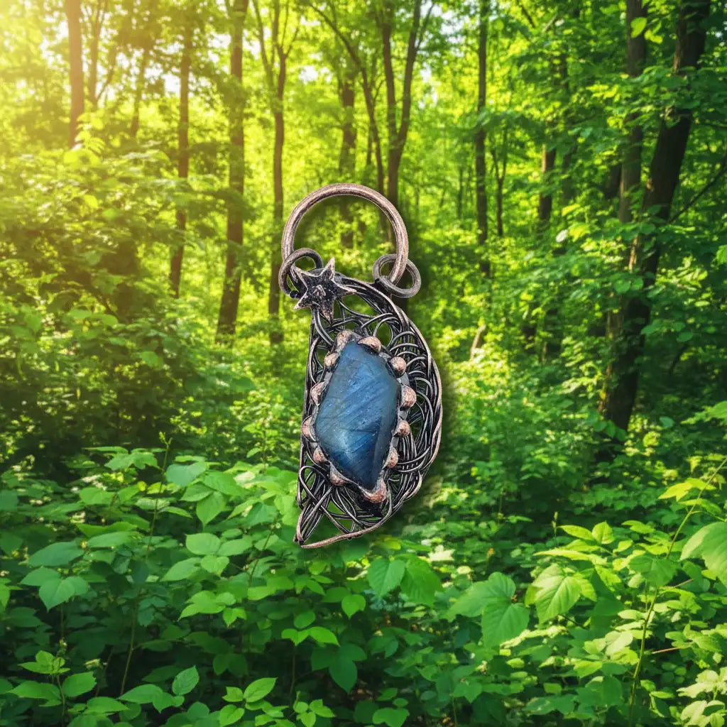 Amorphous Anemousite Moon Mesh Design Charm - CS