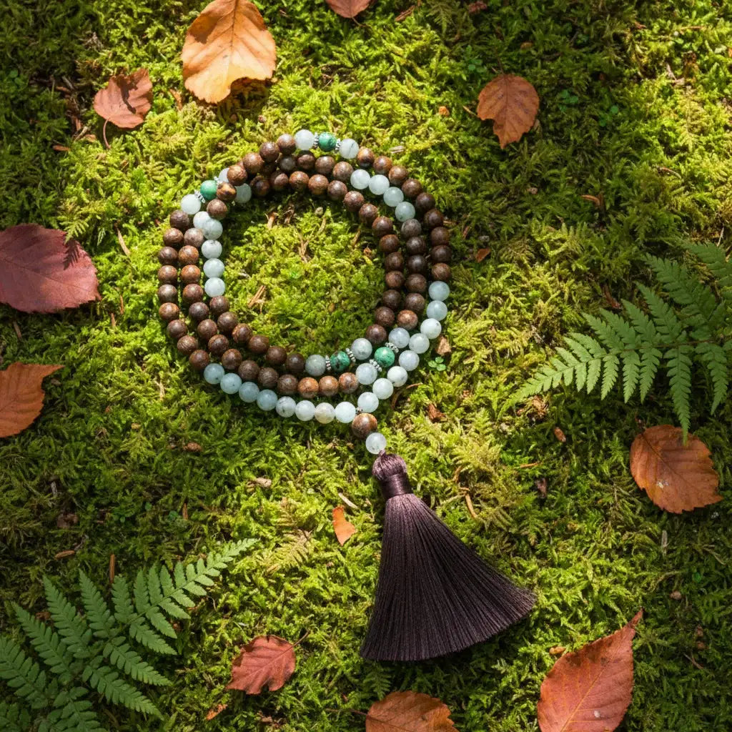 Bronzite, Labradorite, Tiger Eye and Ruby Zoisite Mala Necklace - Grounding & Empowerment: Knotted Mala Necklace