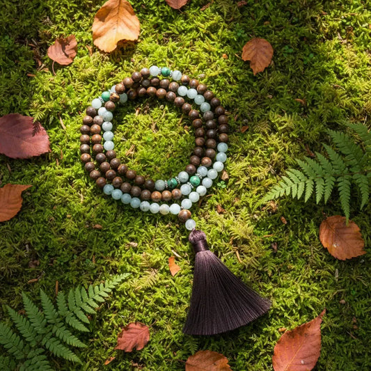 Bronzite, Labradorite, Tiger Eye and Ruby Zoisite Mala Necklace - Grounding & Empowerment: Knotted Mala Necklace