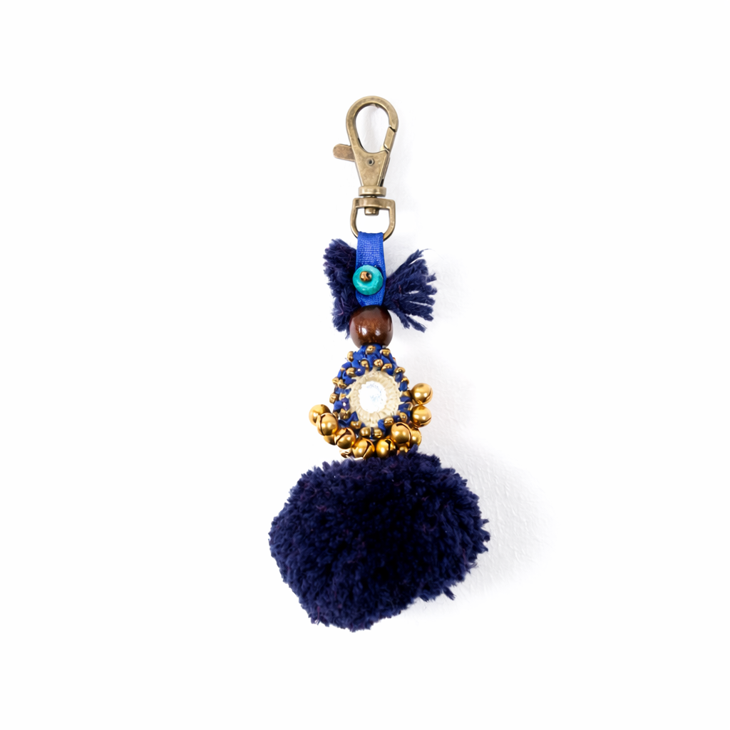 Pom Pom Zipper Pull Keychain Boho Bag Charm Lobster Clasp Fair Trade - Thailand