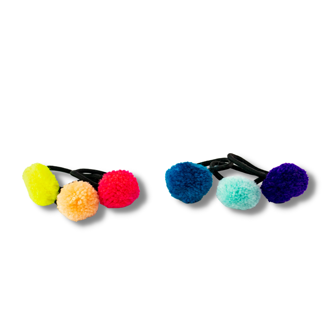 Pom Pom Hair Tie - 6 Pack Assorted - Thailand
