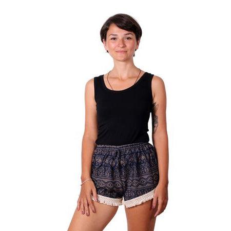 Printed Elephant Boho Beach Summer Shorts With tassel trim - Thailand