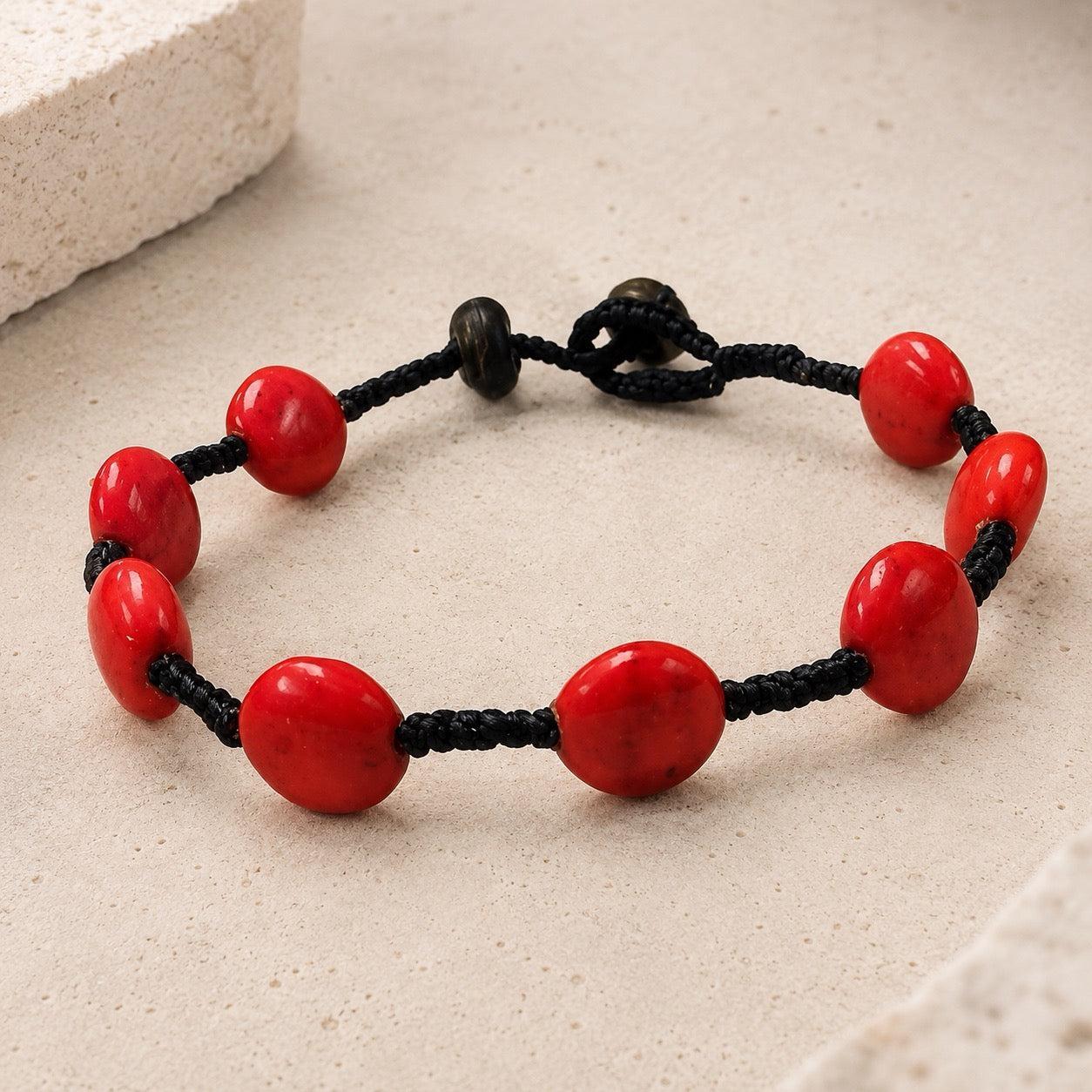 Knotted Stone Bead Bracelet Boho Adjustable Bracelet Fair Trade - Thailand