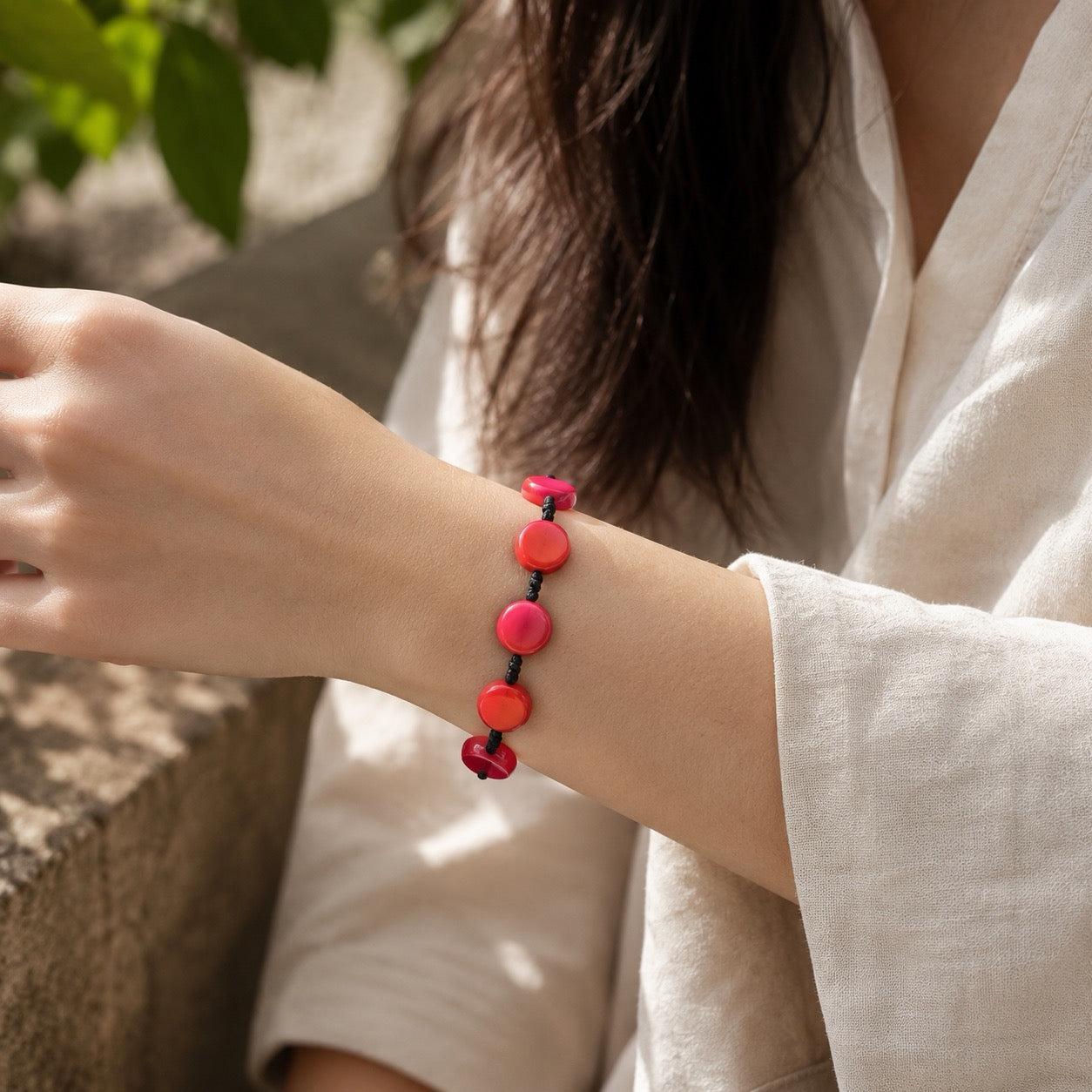 Knotted Stone Bead Bracelet Boho Adjustable Bracelet Fair Trade - Thailand