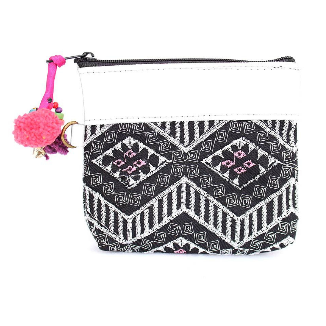 Geometric Leather Coin Purse wit Tassel - Thailand