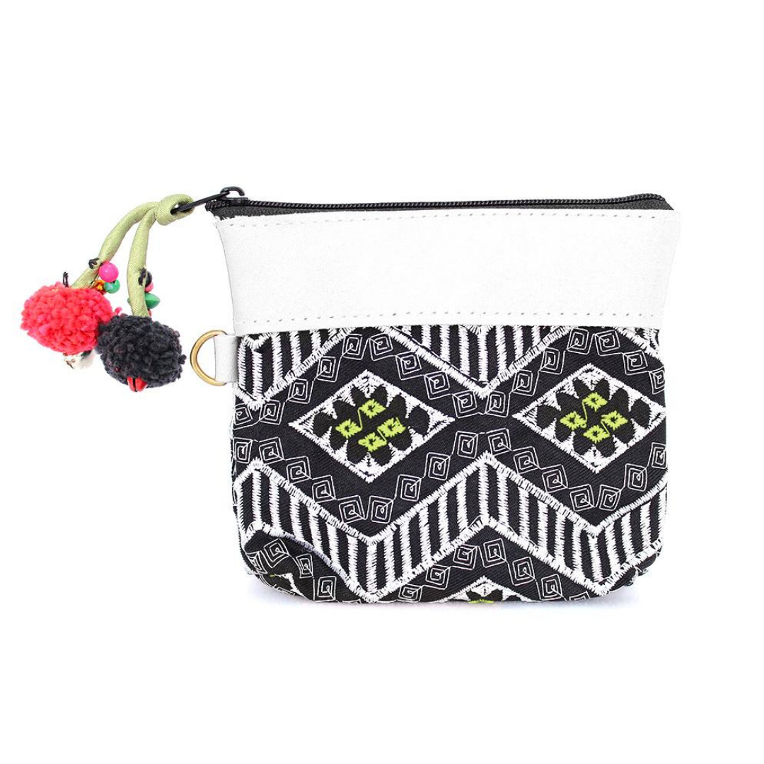 Geometric Leather Coin Purse wit Tassel - Thailand