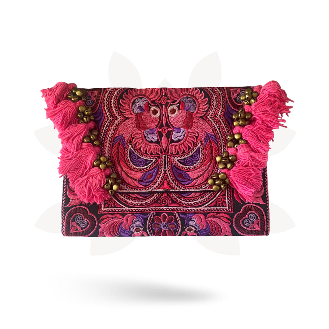 Adelita Embroidered Bird Boho Clutch iPad | Tablet Bag - Thailand