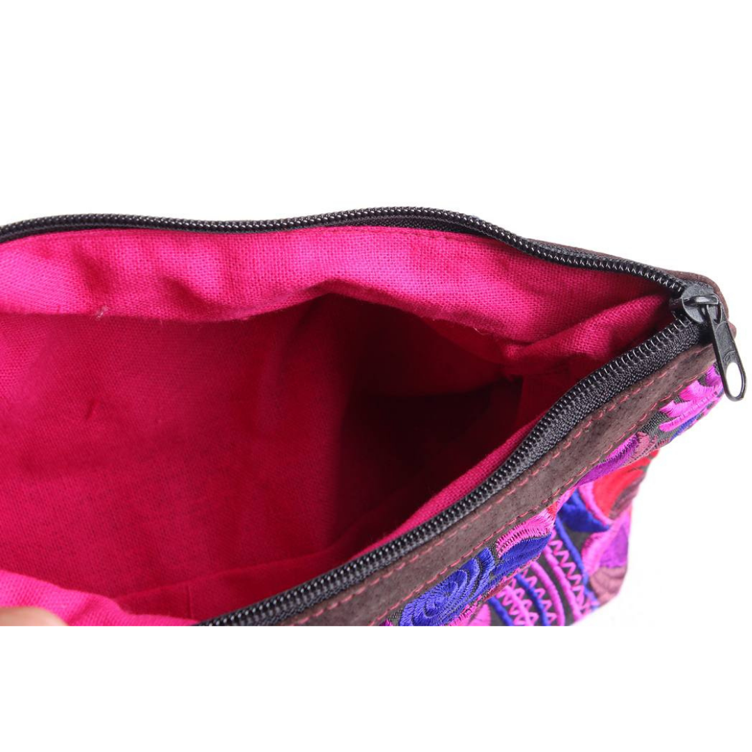 Happy Birds Pink Embroidered Cosmetic Bag - Thailand