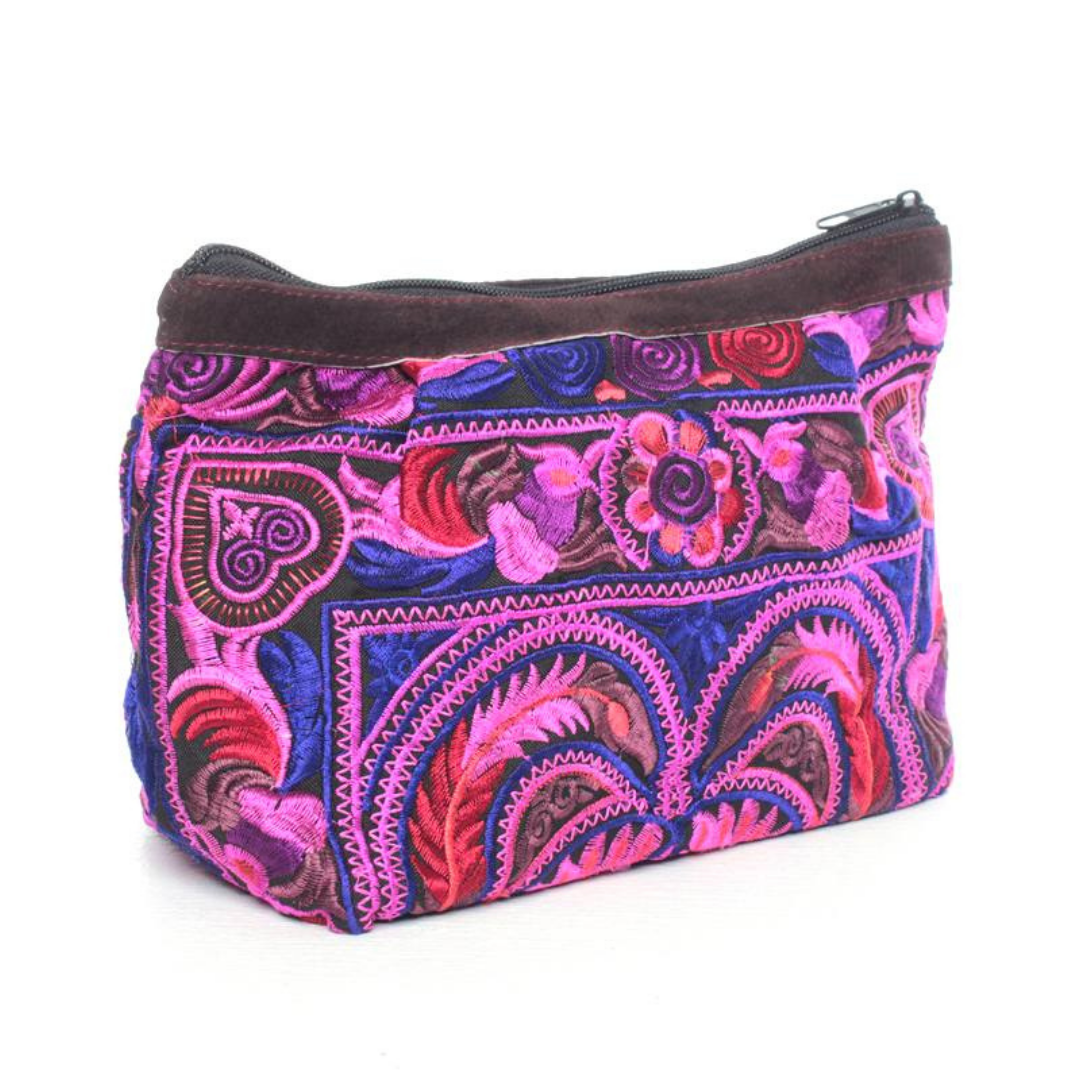 Happy Birds Pink Embroidered Cosmetic Bag - Thailand