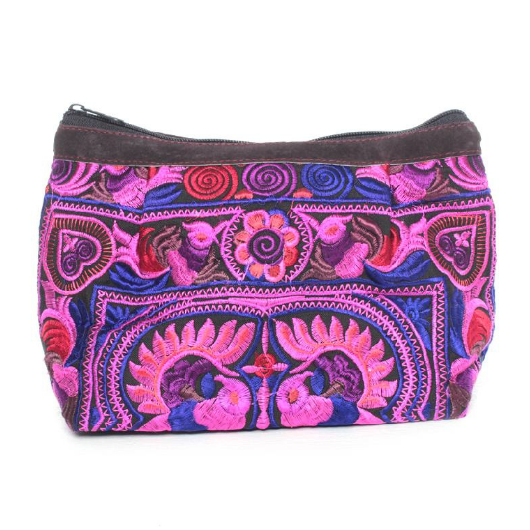 Happy Birds Pink Embroidered Cosmetic Bag - Thailand