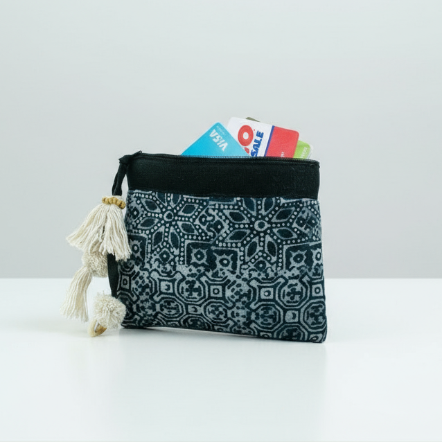 Oasis Stamped Batik Coin Pouch with Tassel - Thailand
