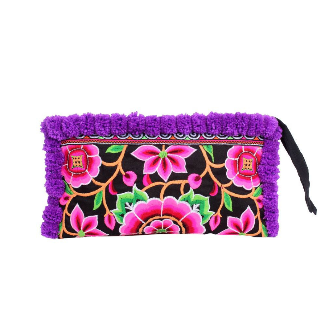 Rocio Multi-Color Pom Pom Wristlet Bag - Thailand