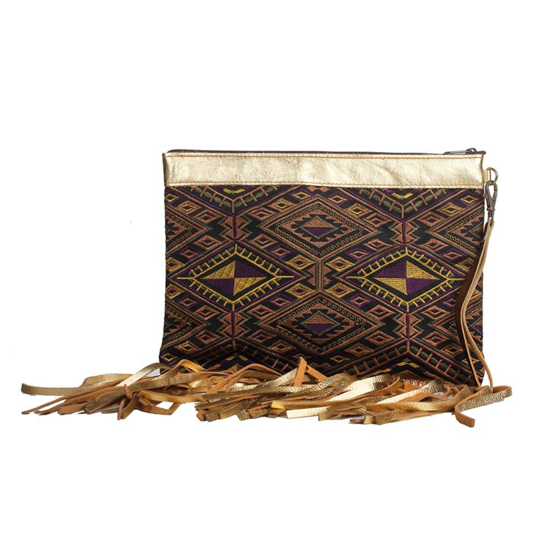 Metallic Leather & Embroidery Wristlet iPad | Tablet Bag - Thailand