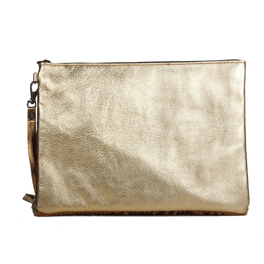 Metallic Leather & Embroidery Wristlet iPad | Tablet Bag - Thailand