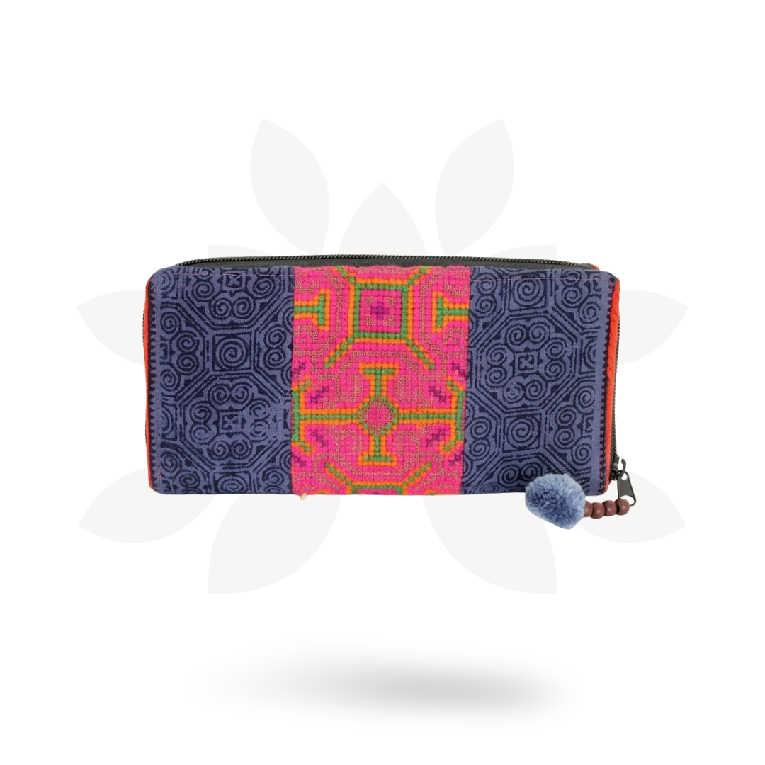 Vintage Batik Fabric Cross-Stitch Wallet - Thailand