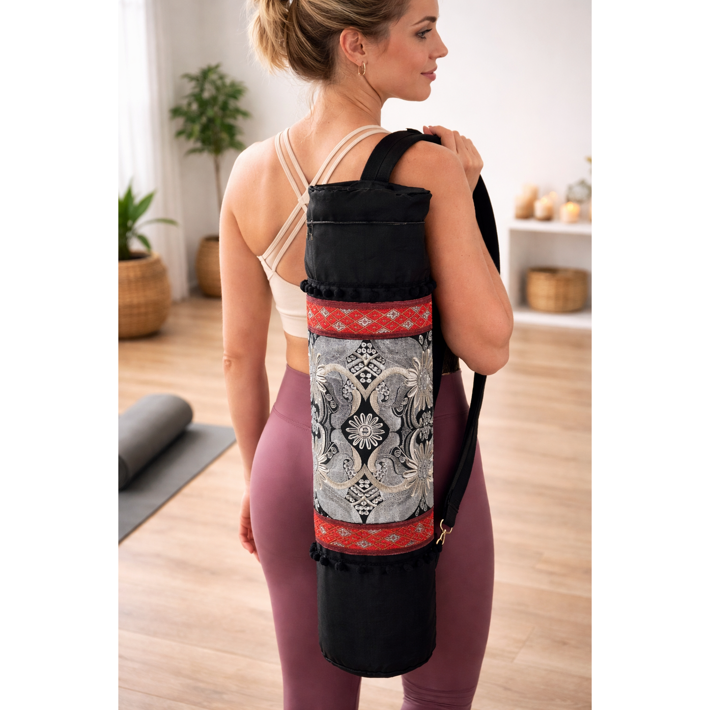 Daisy Embroidered Unique Boho Yoga Bag - Thailand