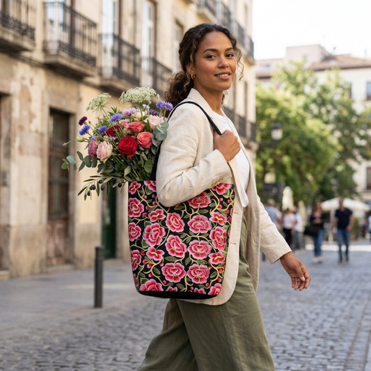 Flor Embroidered Flower Shoulder Bag - Thailand