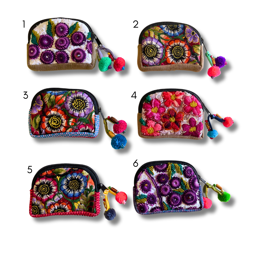 Up-cycled Half Moon Huipil Cosmetic Padded Bag with Tassel - Guatemala