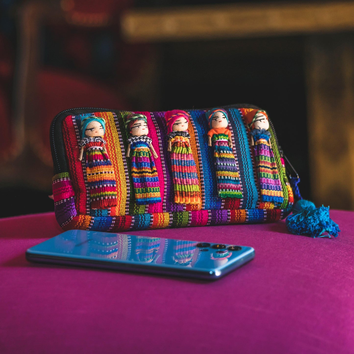 Worry Doll Multicolor Boho Wallet - Guatemala