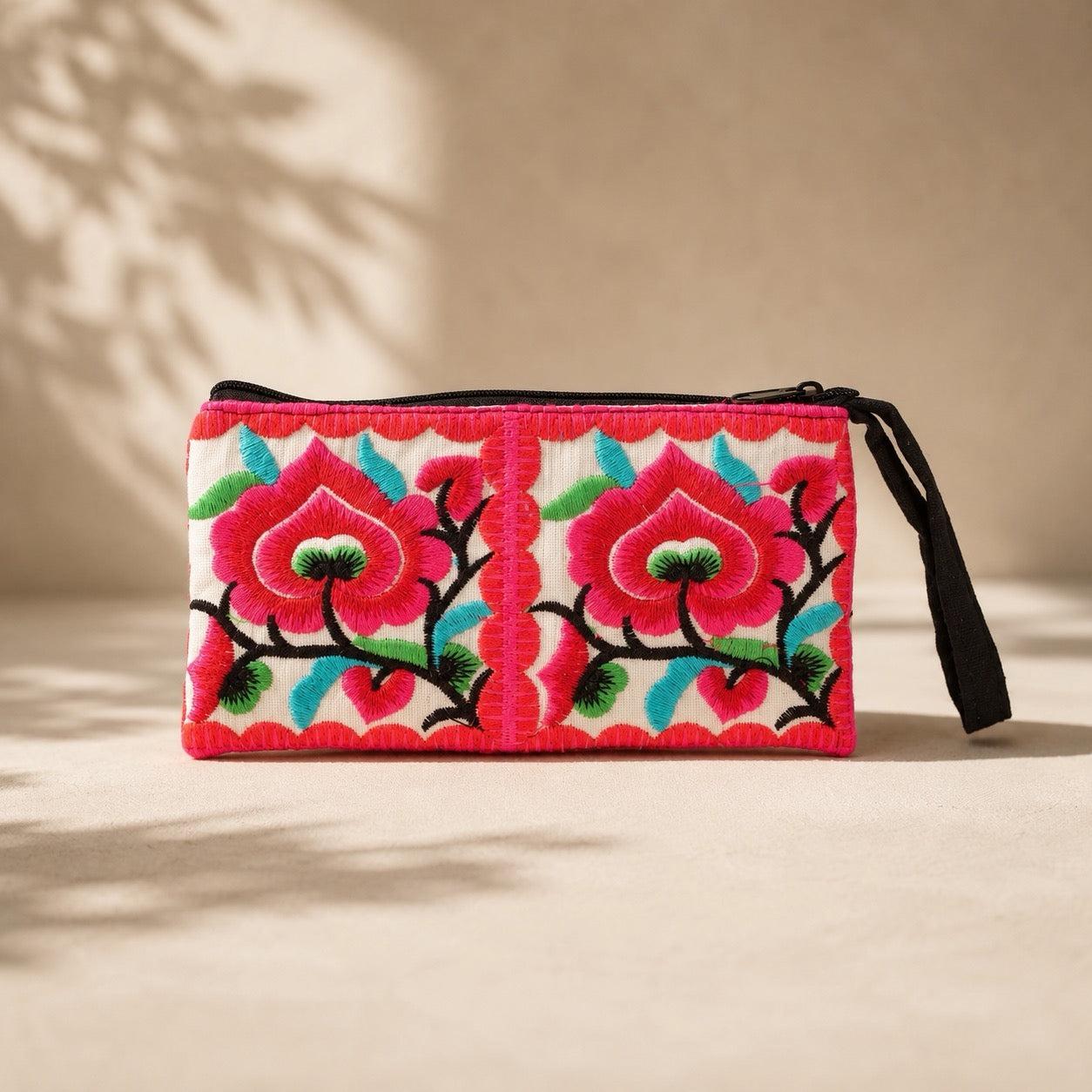 Hmong Embroidered Wristlet Clutch – Fair Trade Handmade Pouch - Thailand