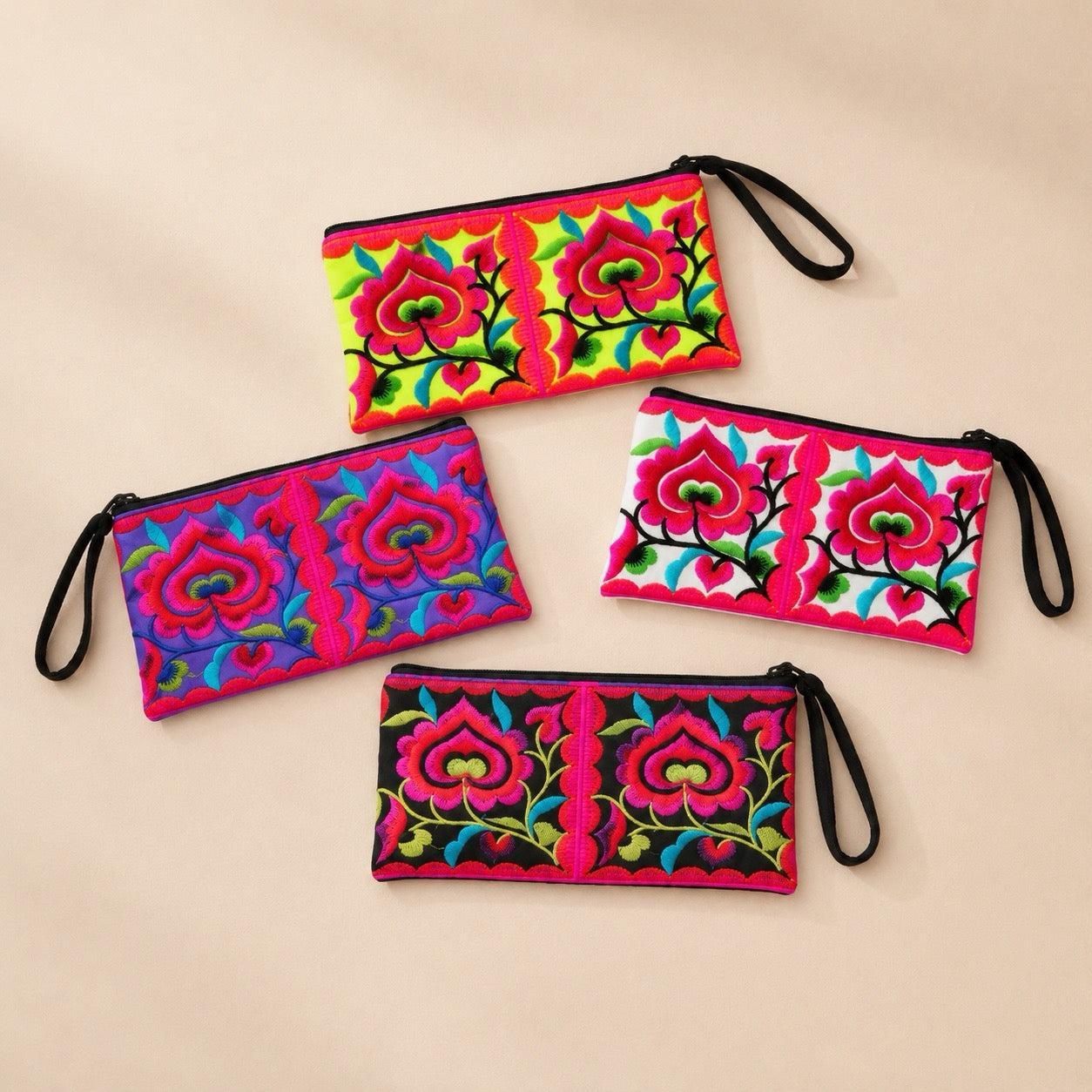 Hmong Embroidered Wristlet Clutch – Fair Trade Handmade Pouch - Thailand
