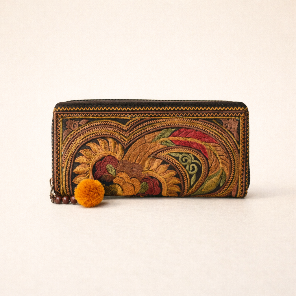 Hmong Flower Embroidered Multi-pocket Wallet - Thailand