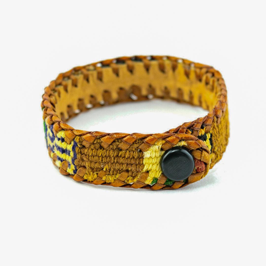 Chula Handmade Fabric & Leather Snap-on Bracelet - Guatemala