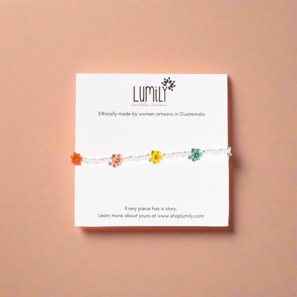 Daisy Seed Bead Flower Boho Bracelet - Guatemala