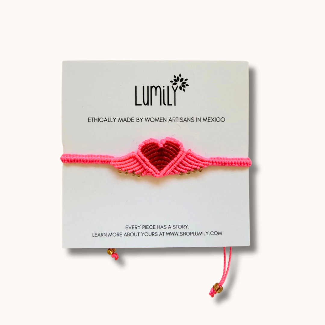Macrame Woven Heart Wings Pull String Bracelet - Mexico
