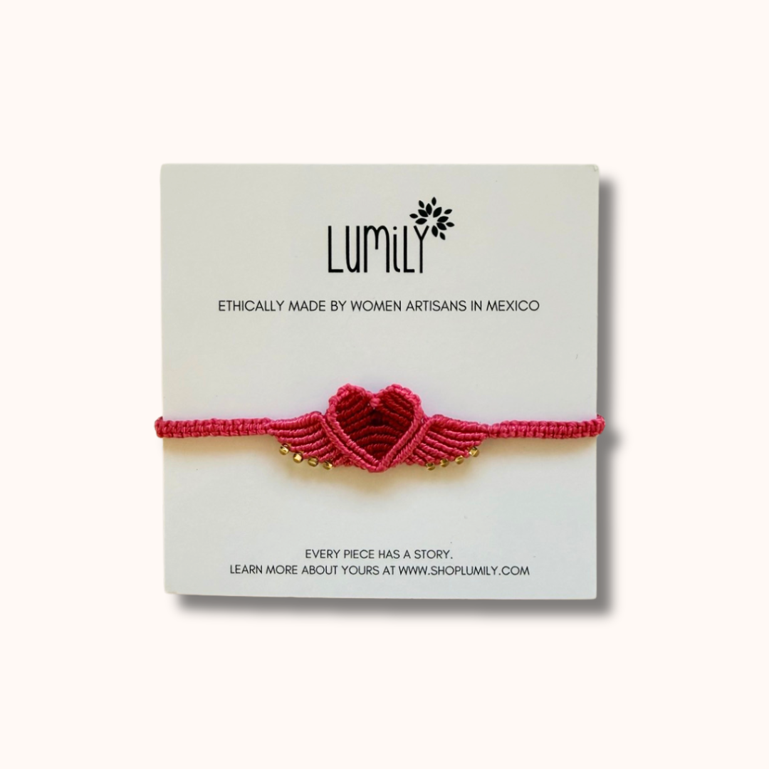 Macrame Woven Heart Wings Pull String Bracelet - Mexico