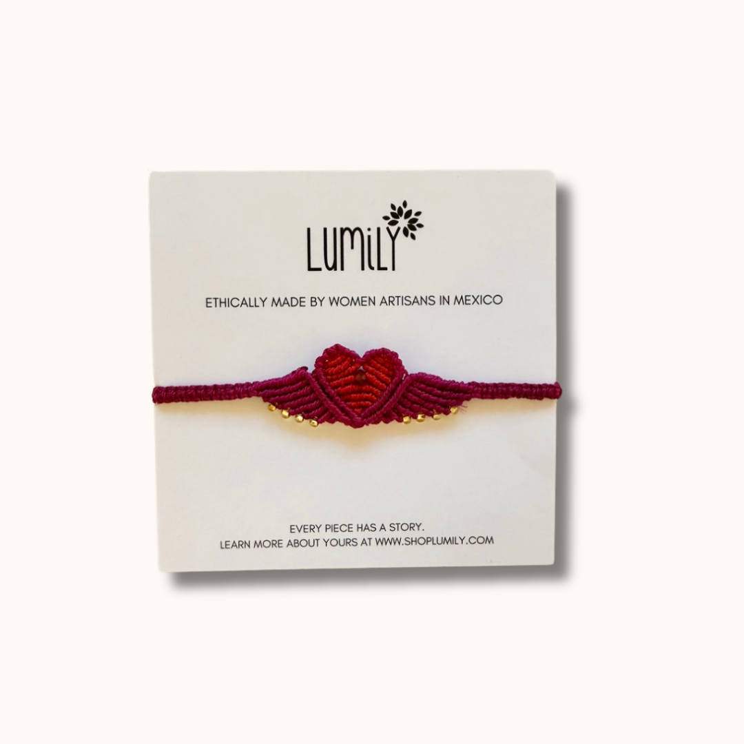 Macrame Woven Heart Wings Pull String Bracelet - Mexico