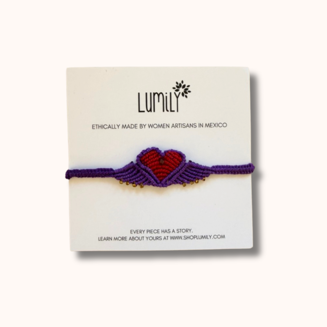 Macrame Woven Heart Wings Pull String Bracelet - Mexico