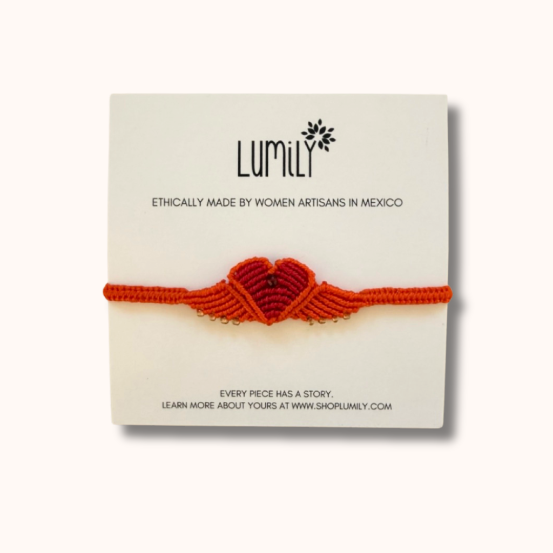 Macrame Woven Heart Wings Pull String Bracelet - Mexico