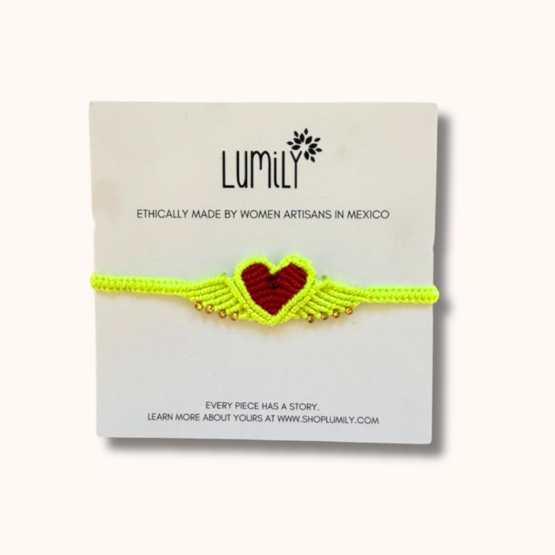 Macrame Woven Heart Wings Pull String Bracelet - Mexico