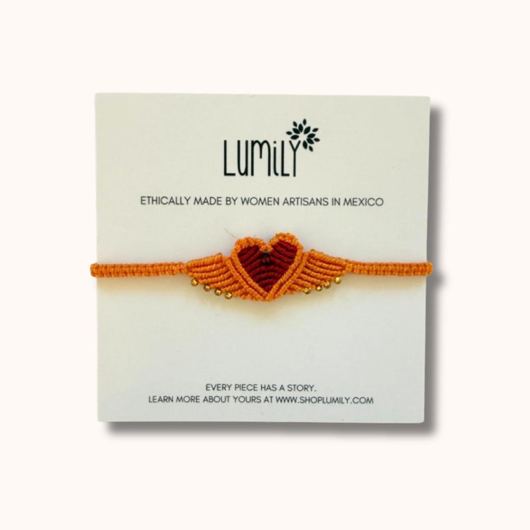 Macrame Woven Heart Wings Pull String Bracelet - Mexico