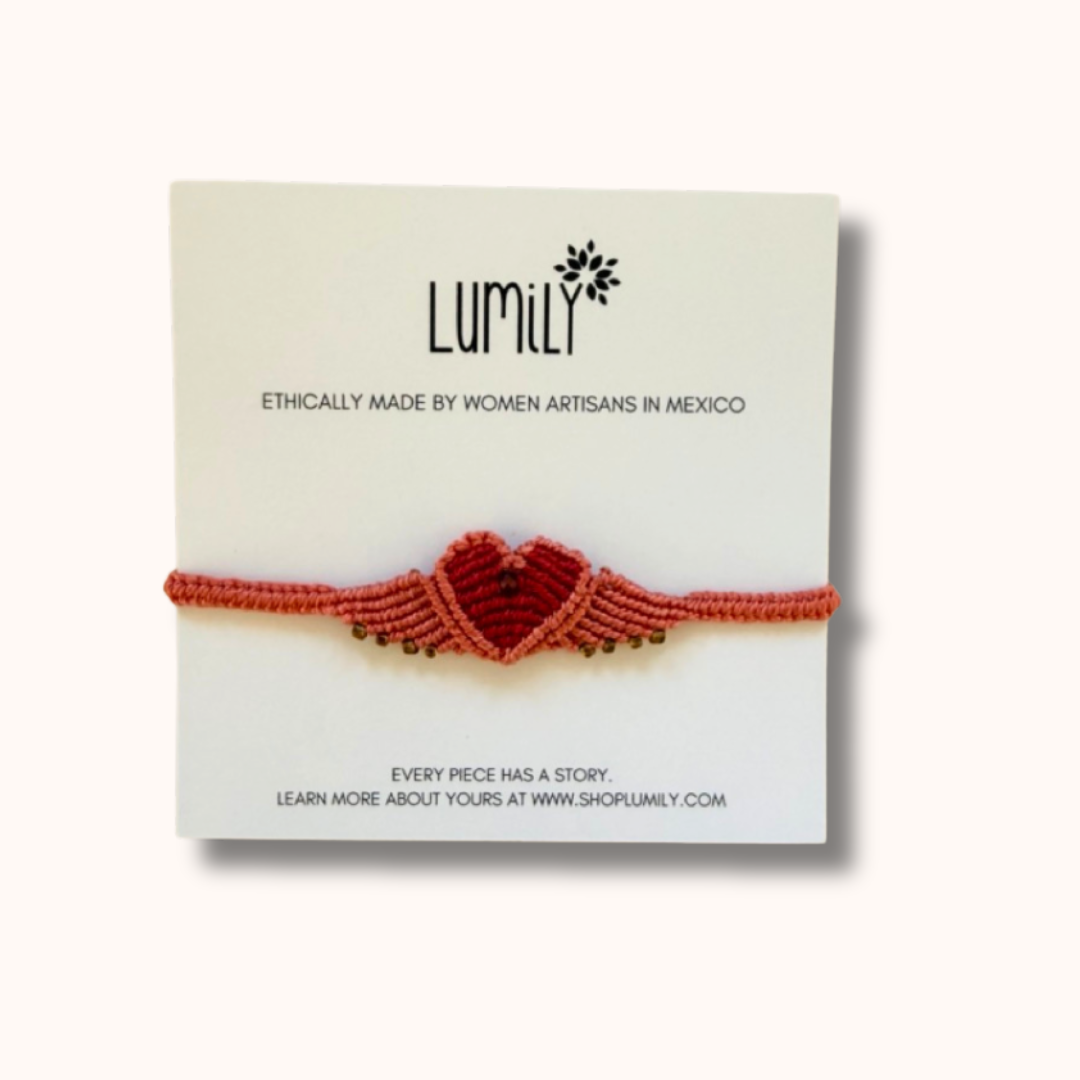 Macrame Woven Heart Wings Pull String Bracelet - Mexico