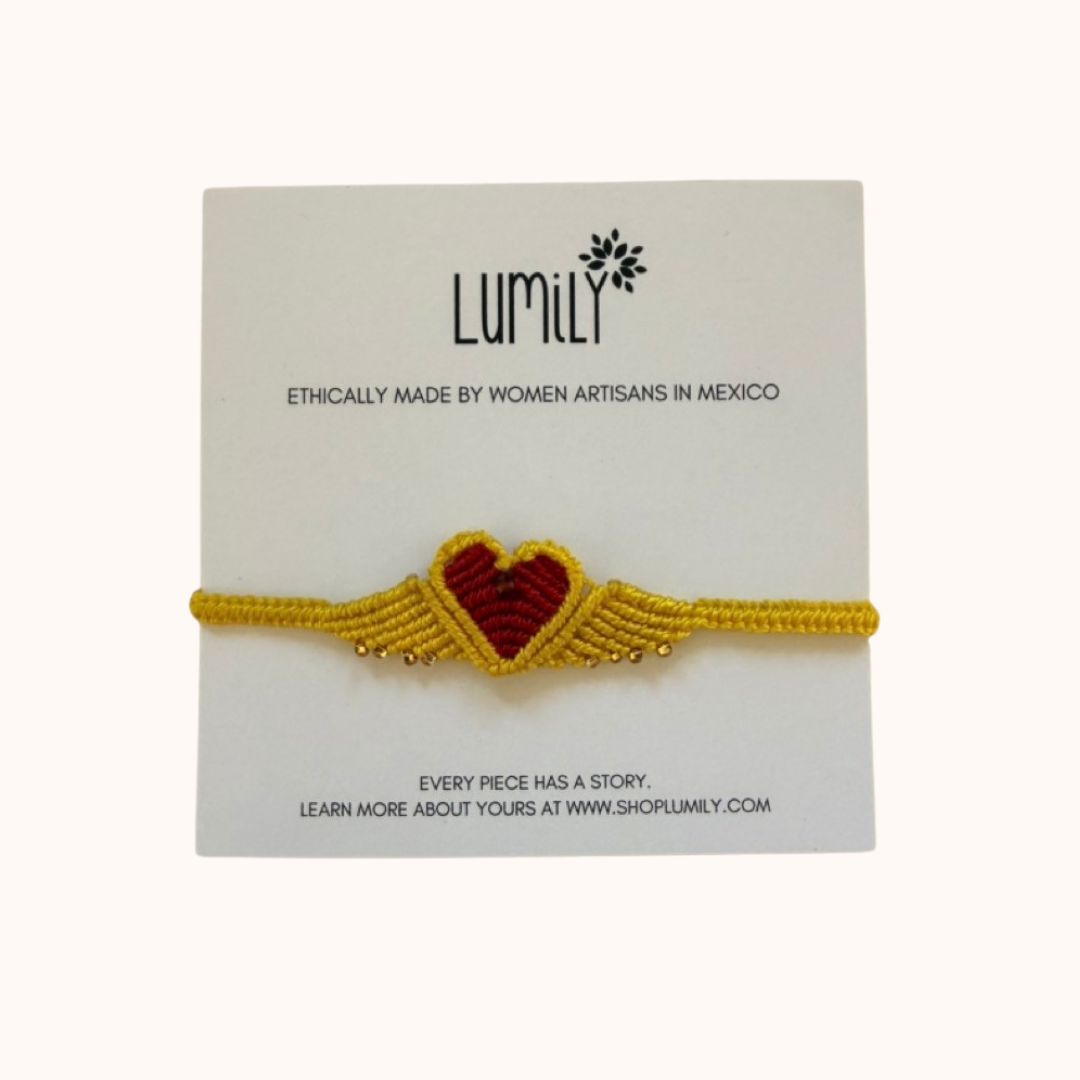 Macrame Woven Heart Wings Pull String Bracelet - Mexico