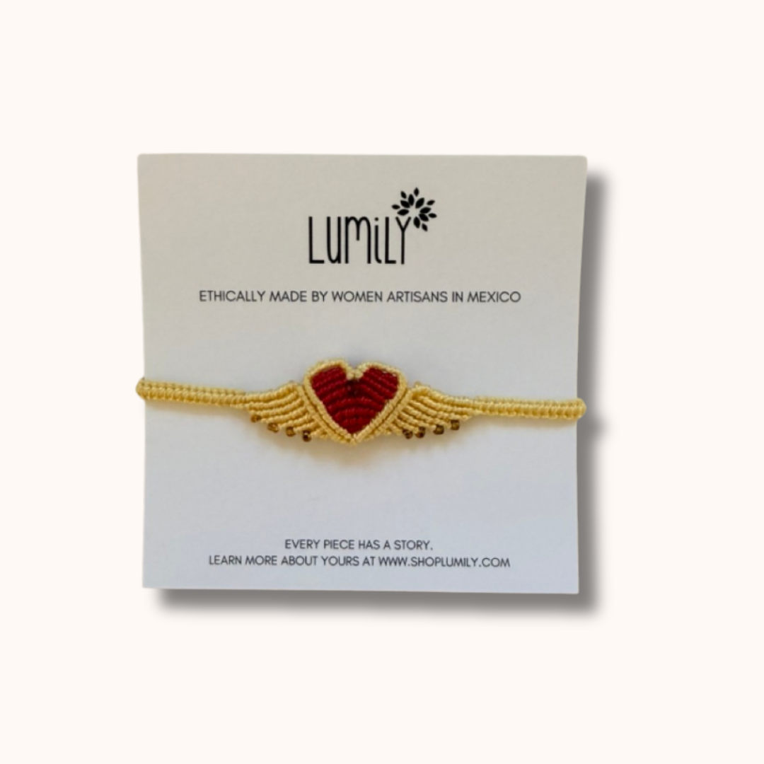 Macrame Woven Heart Wings Pull String Bracelet - Mexico