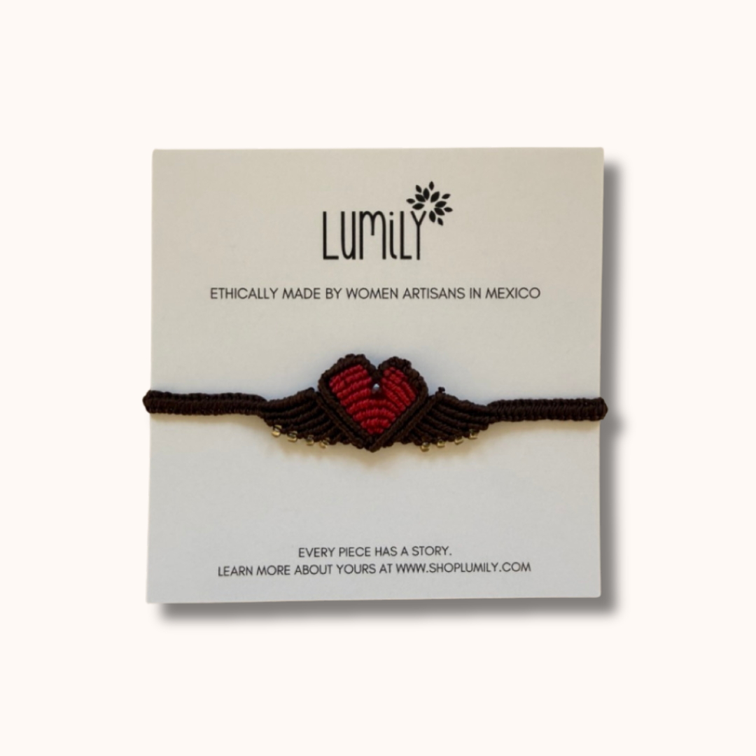 Macrame Woven Heart Wings Pull String Bracelet - Mexico