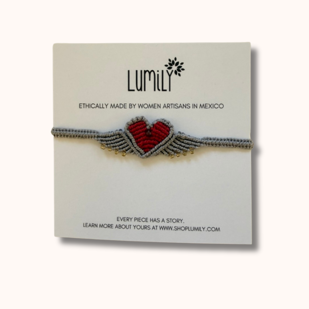 Macrame Woven Heart Wings Pull String Bracelet - Mexico