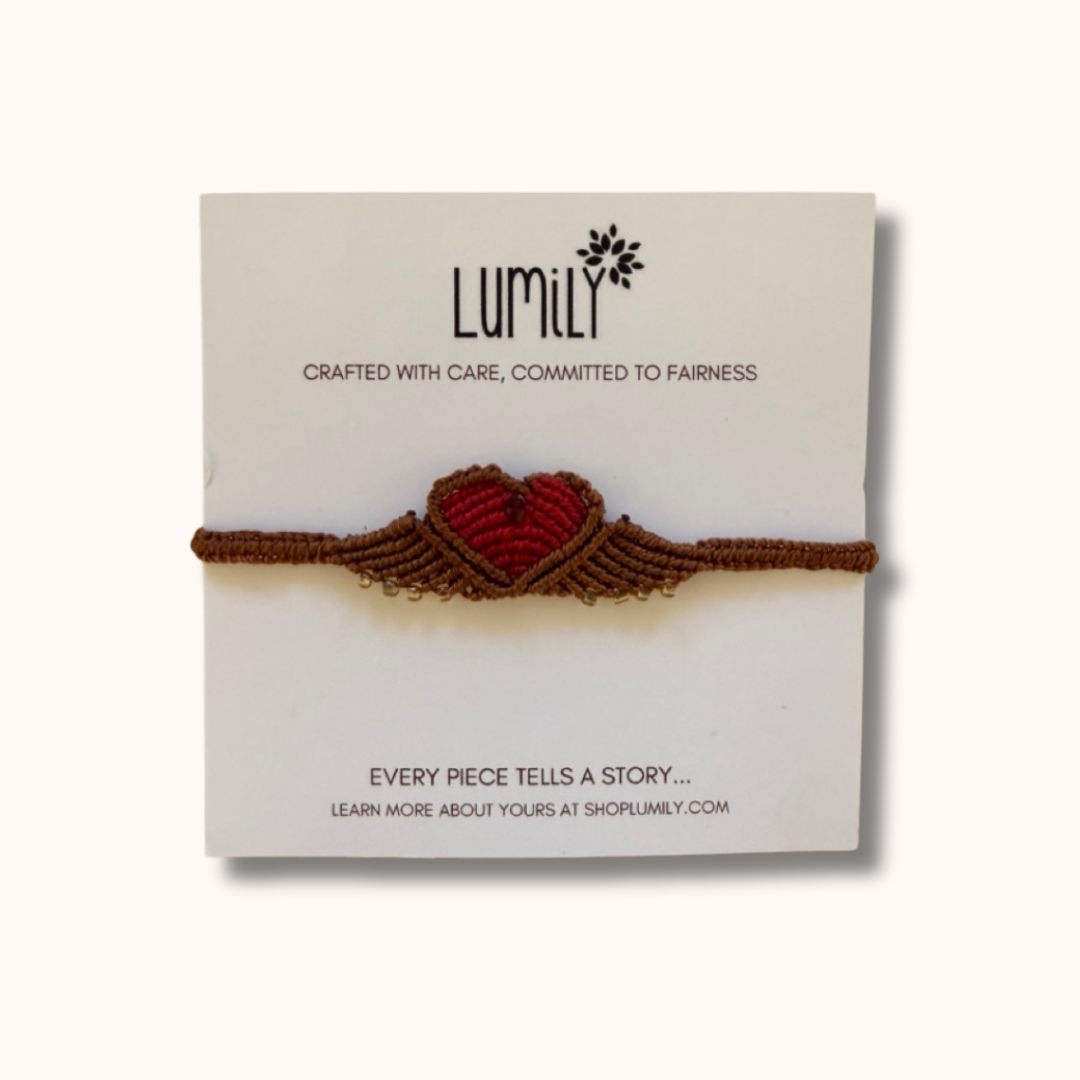 Macrame Woven Heart Wings Pull String Bracelet - Mexico