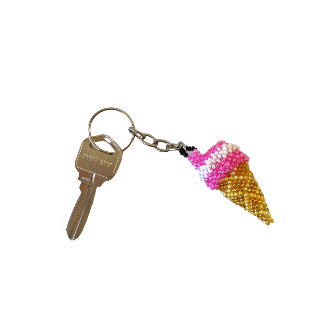 Ice Cream Cone Seed Bead Keychain - Guatemala