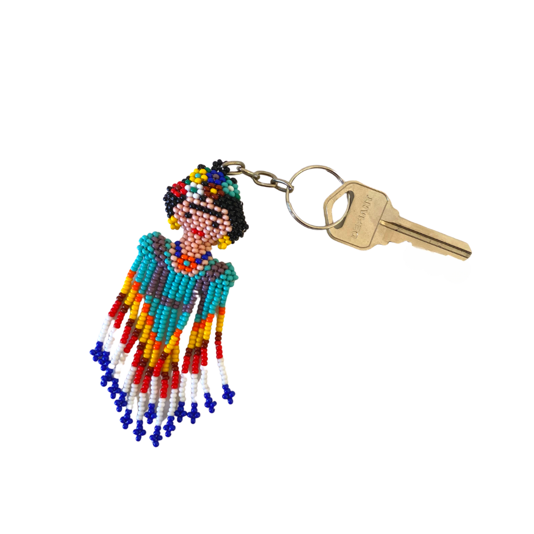 Frida Kahlo Seed Bead Keychain Handmade Beaded Keychain Fair Trade - Guatemala
