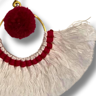 Half Moon Tassel Earrings Boho Cotton Fringe Earrings Fair Trade - Thailand