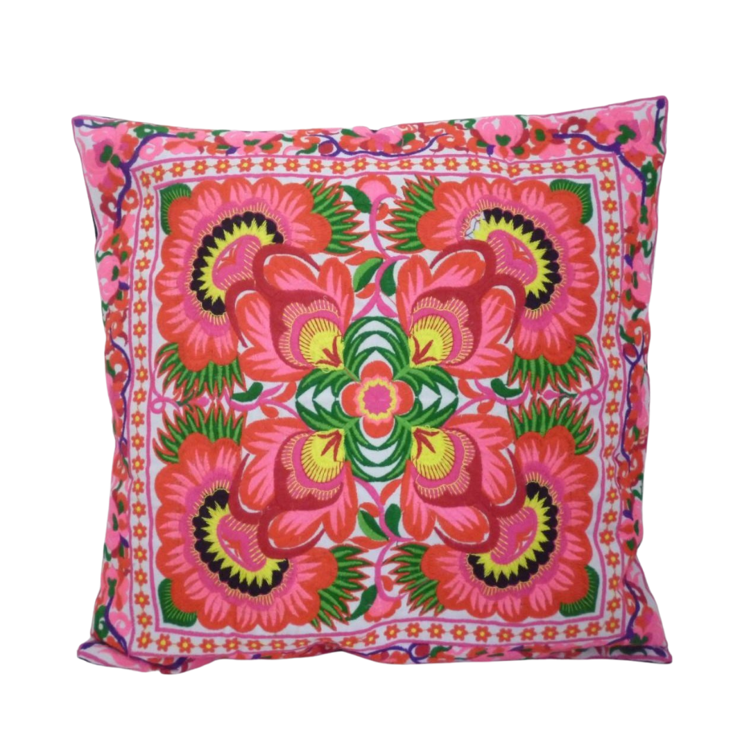 Frida Flower Embroidered Mexican Flower Boho Cushion - Thailand