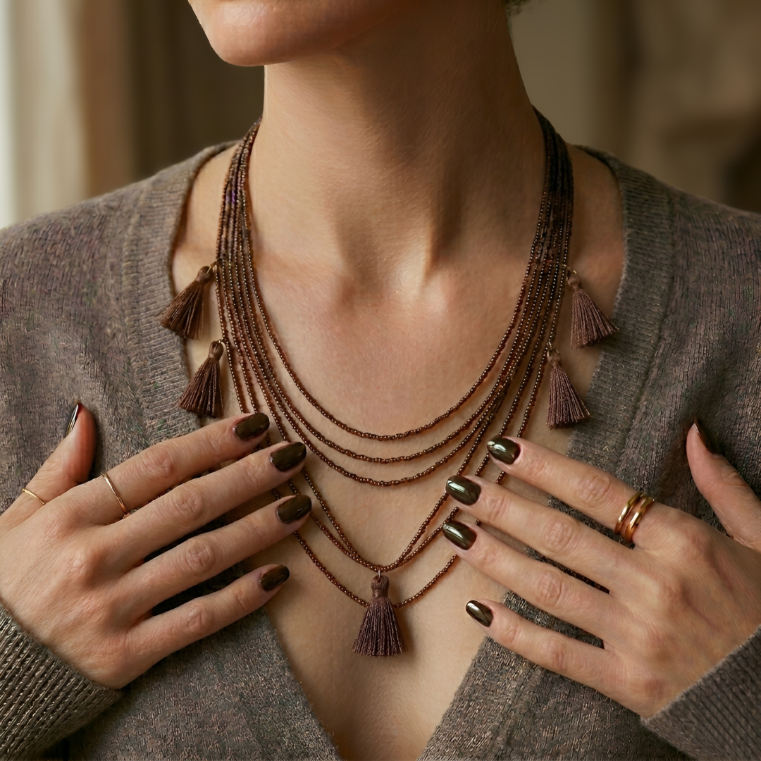 Glass Bead Necklace w/ Tassels - Guatemala