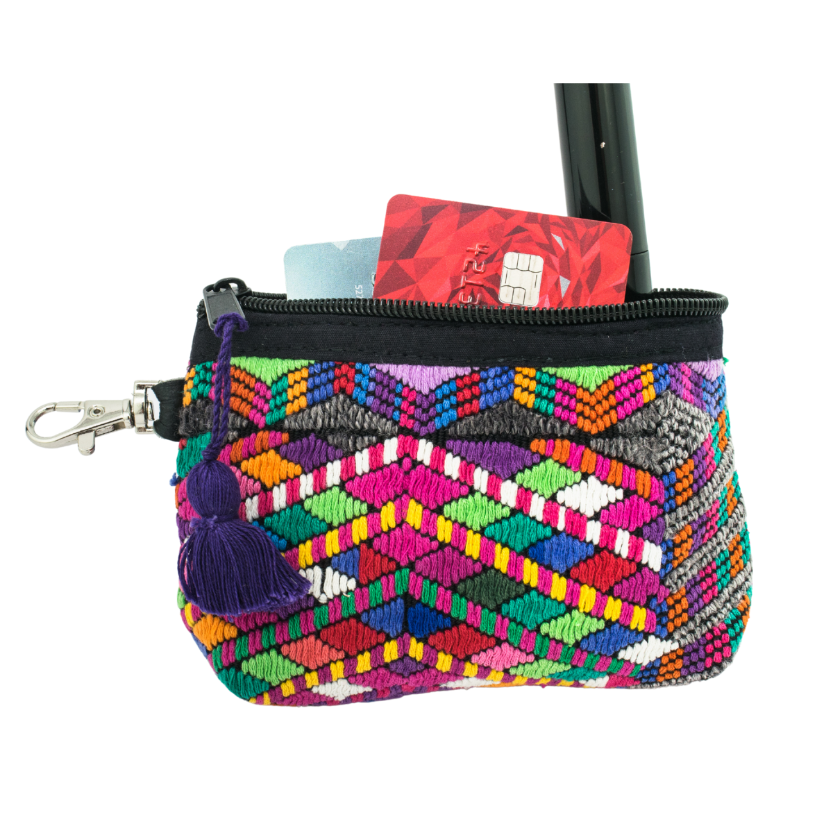 Upcycled Huipil Coin Purse Handmade Guatemalan Textile Zip Pouch Fair Trade - Guatemala